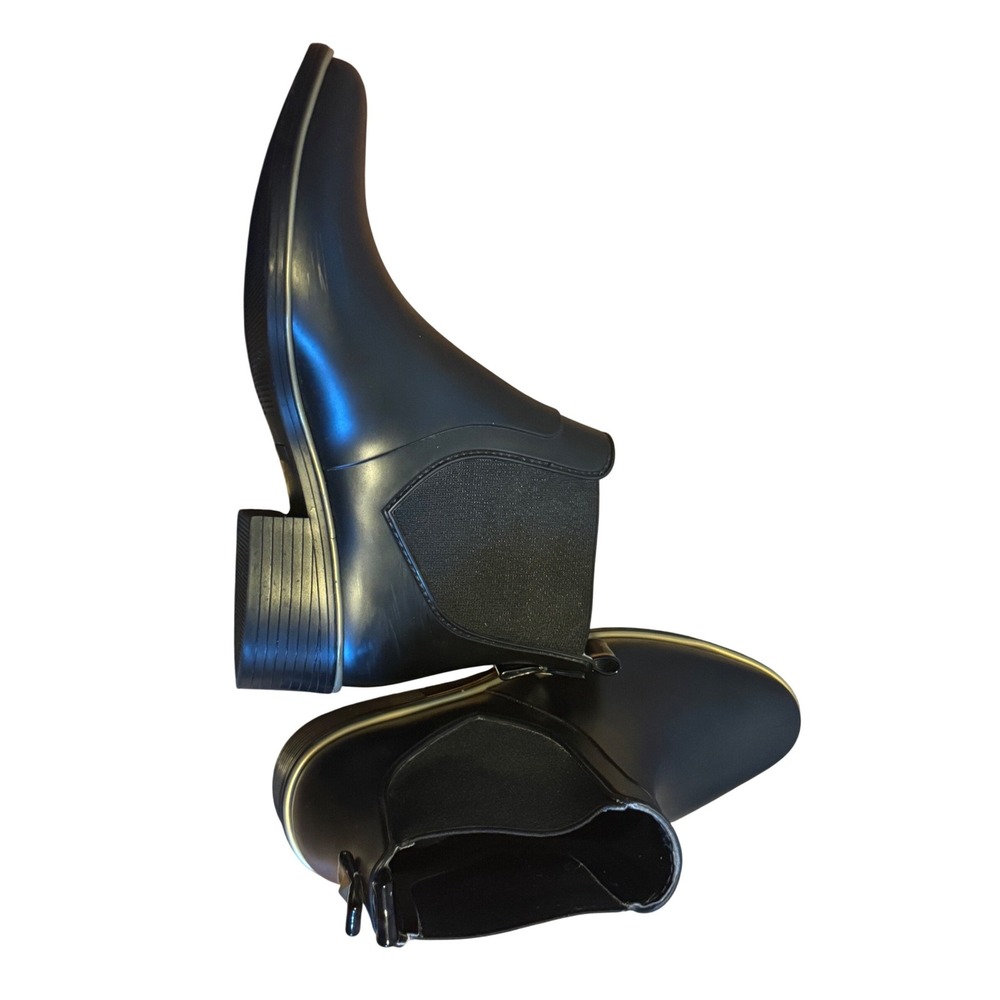 Kate Spade NY Sedgwic Chelsea Black Ankle Rain Rubber Boots Gold Trim Size 8 - Picture 6 of 12